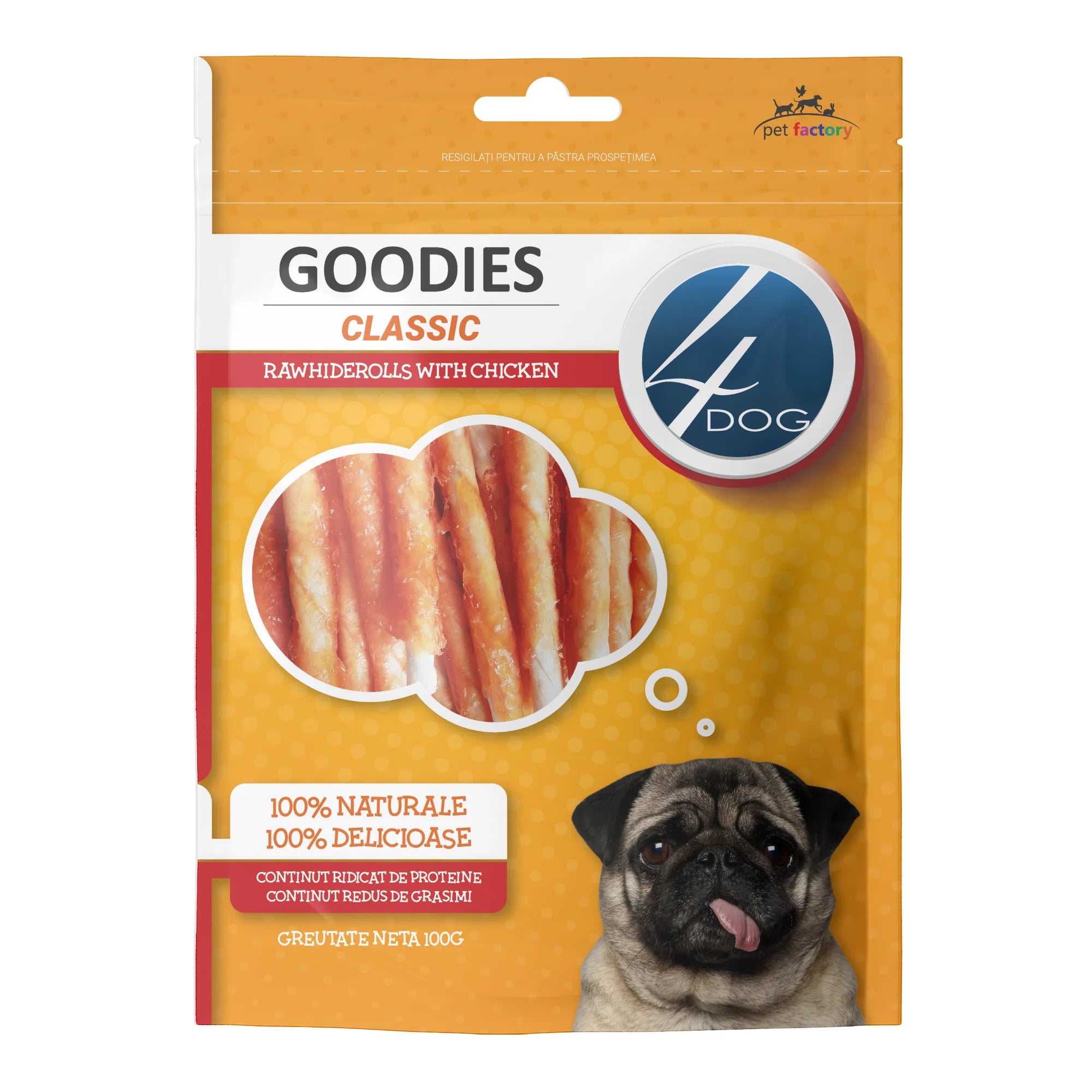 Recompense pentru Câini Adulți 4DOG GOODIES Classic Piele Presată și Pui 100g