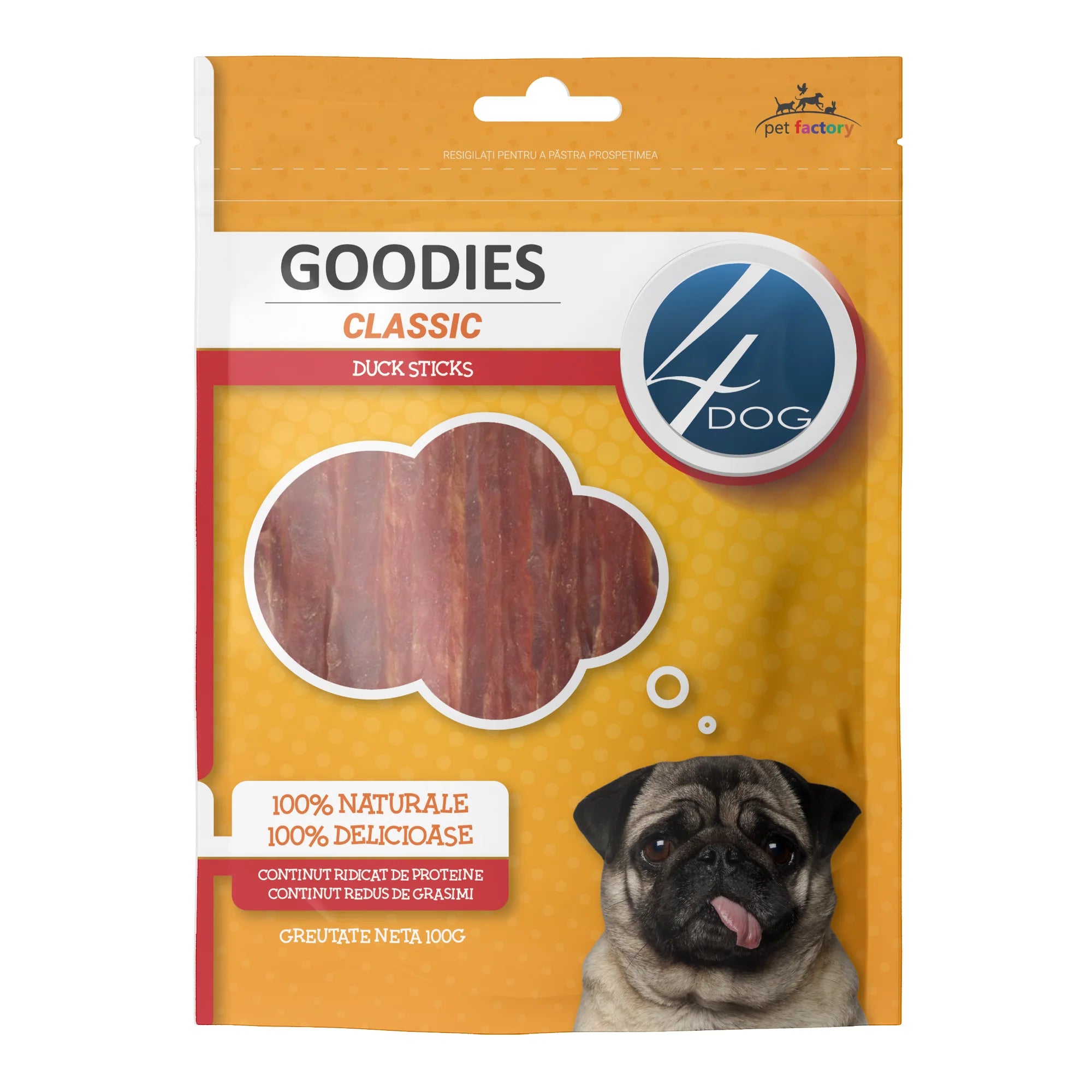Recompense pentru Câini Adulți 4DOG GOODIES Classic Sticks cu Rață 100g – Snack Natural pentru Dresaj