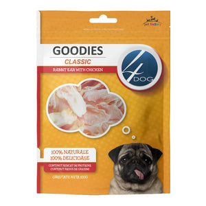 Recompense pentru Câini Adulți 4DOG GOODIES Classic Urechi de Iepure cu Pui 100g – Snack Natural pentru Dresaj