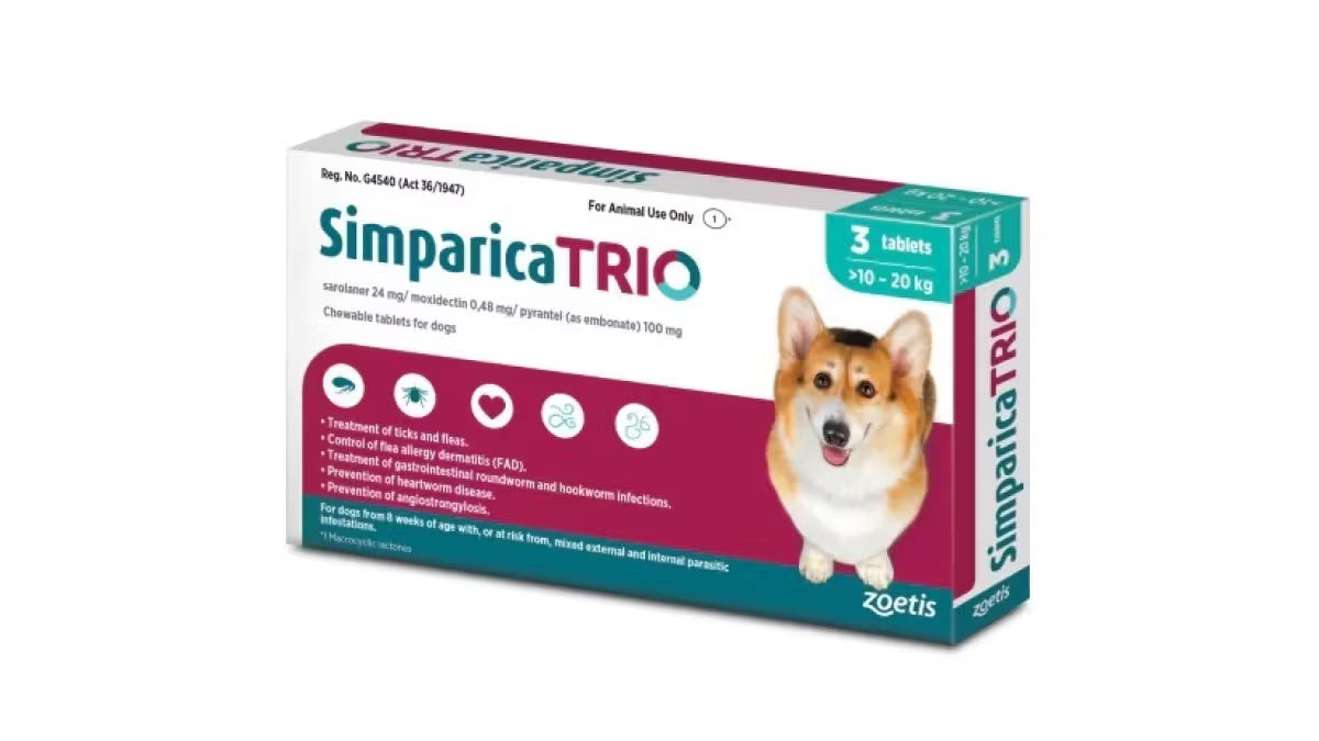 Simparica Trio Caini (10.1 - 20 kg), 3 comprimate masticabile