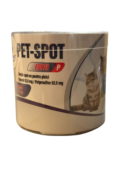 Pet Spot Forte Pisici – Pipetă Antiparazitară cu Fipronil și Pyriproxyfen | Protecție Purici, Căpușe și Păduchi