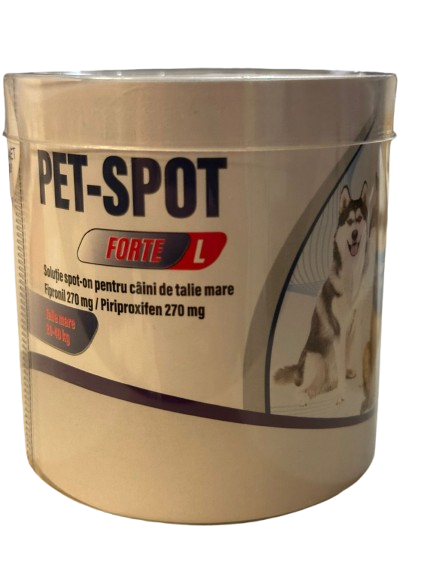 Pet Spot Forte Câini L (20–40 kg) – Pipetă Antiparazitară cu Fipronil și Pyriproxyfen | Protecție Purici, Căpușe și Păduchi