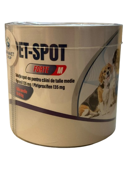 Pet Spot Forte Câini M (10–20 kg) – Pipetă Antiparazitară cu Fipronil și Pyriproxyfen | Protecție Purici, Căpușe și Păduchi