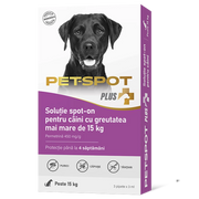 3 Pipete Pet Spot Plus Câine Talie Mare (>15 kg) – Antiparazitar cu Permetrină | Protecție Purici, Căpușe și Țânțari